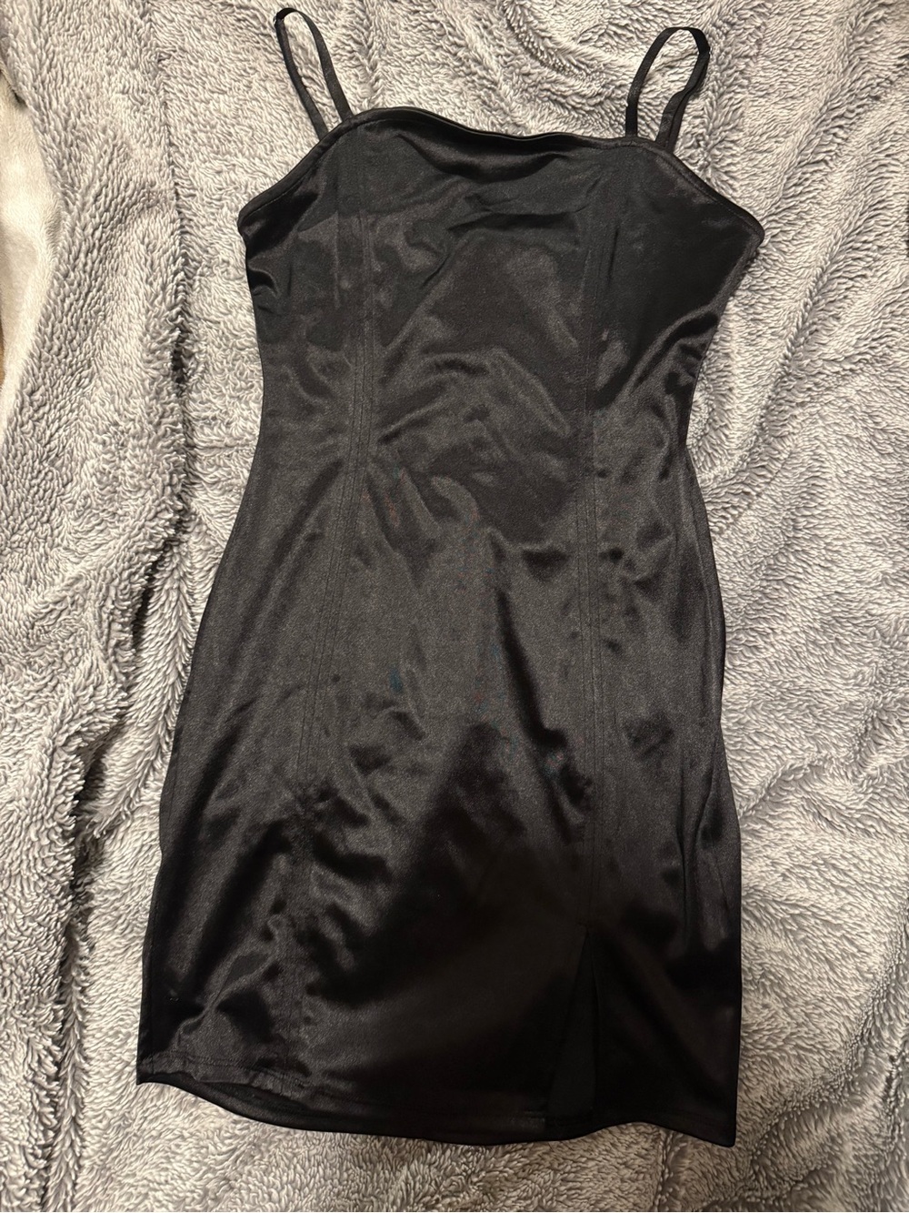 iris Black Satin Mini Slip Dress
